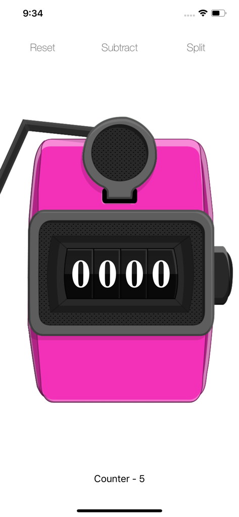 Tap Tap Counter - A pink digital tally counter displaying zero with reset and subtract options
