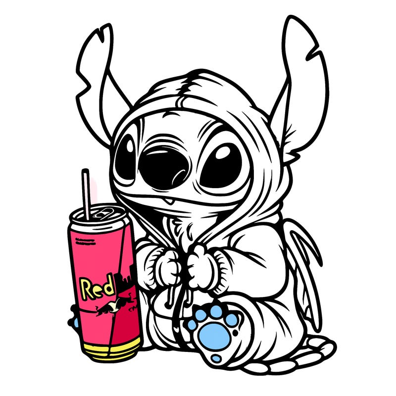 stitch a hoodie and redbull