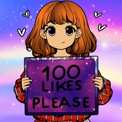 a girl holding a sign saying 100 likes please