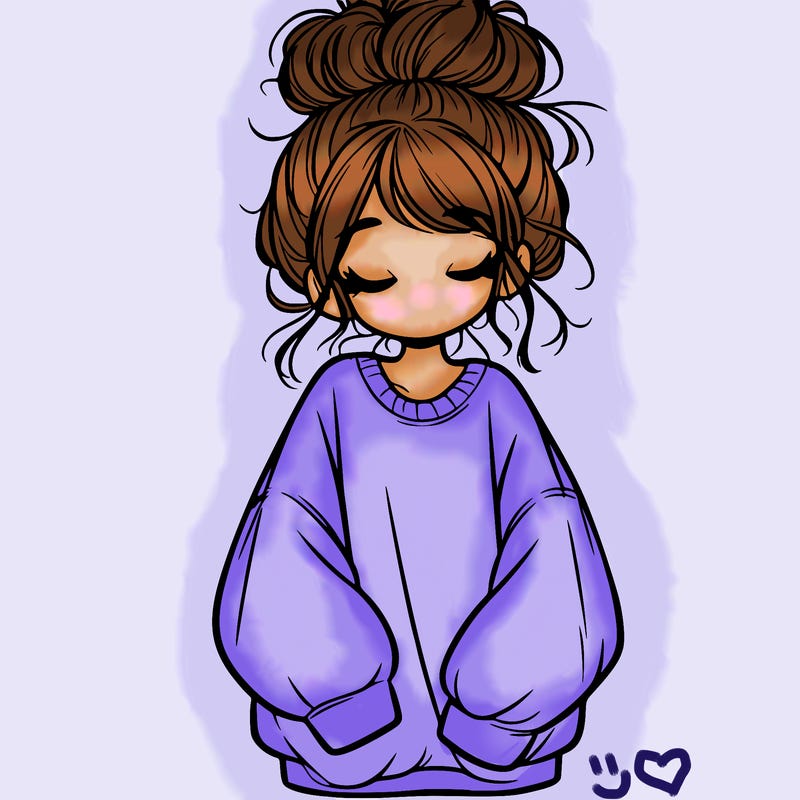 girl with baggy sweatshirt and messy bun