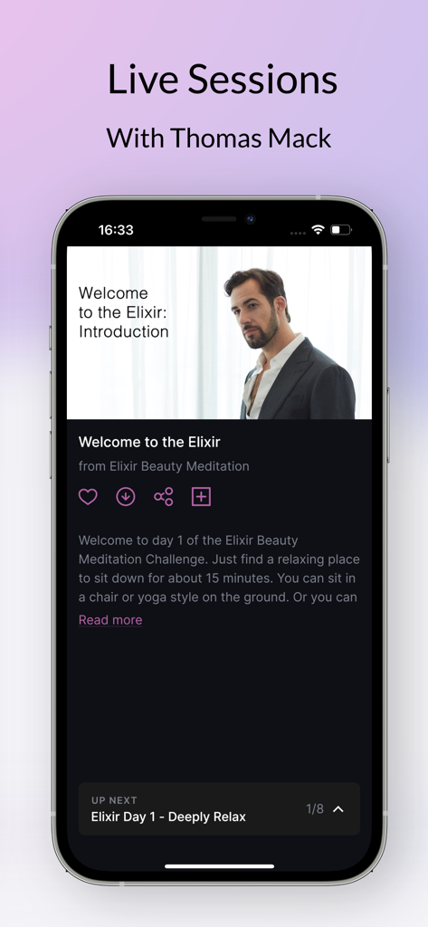Huma Meditation mobile app live sessions with instructor Thomas Mack