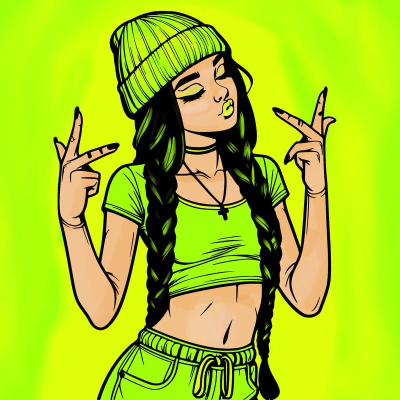 realistic teenage girl with braids and a beanie and crop top doing 🫶🏼