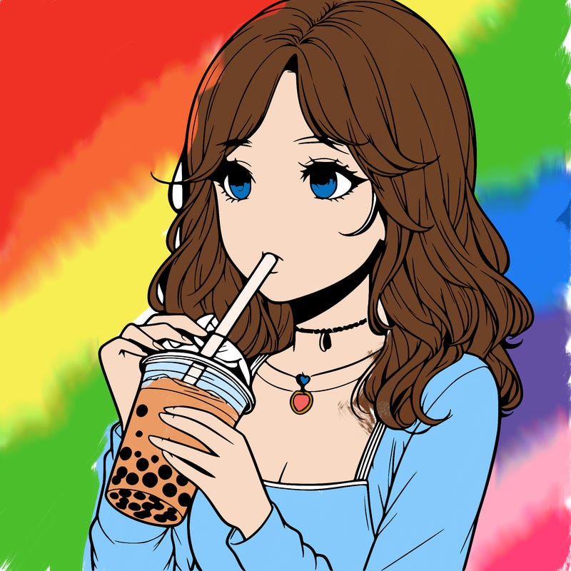 realistic girl drinking boba tea