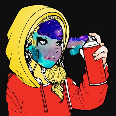 a realistic girl, spray painting