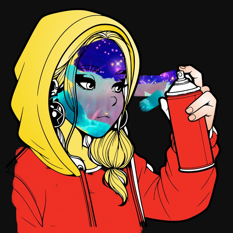 a realistic girl, spray painting