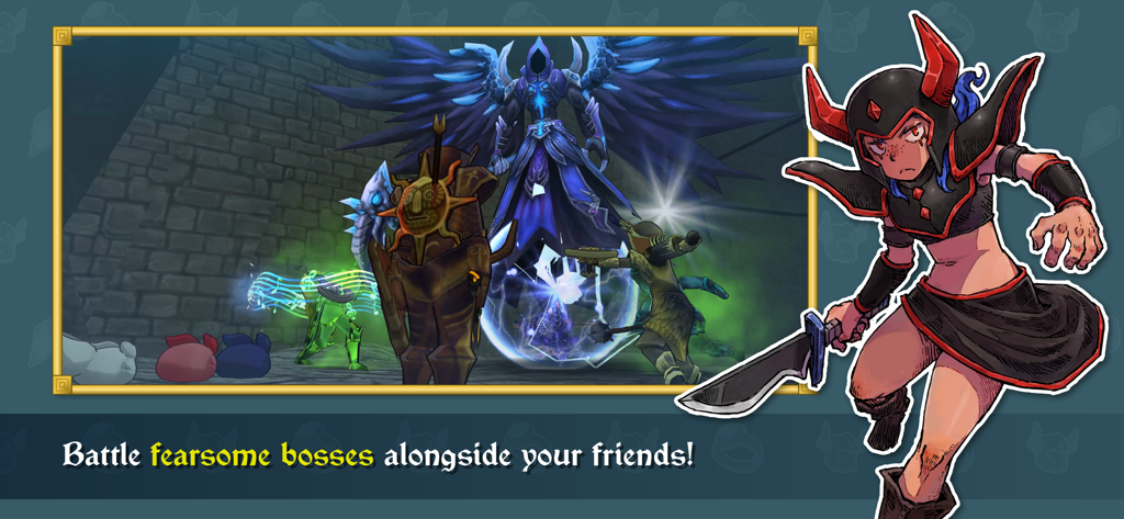 Um grupo de jogadores lutando contra um grande chefe alado em Eterspire Fantasy MMORPG