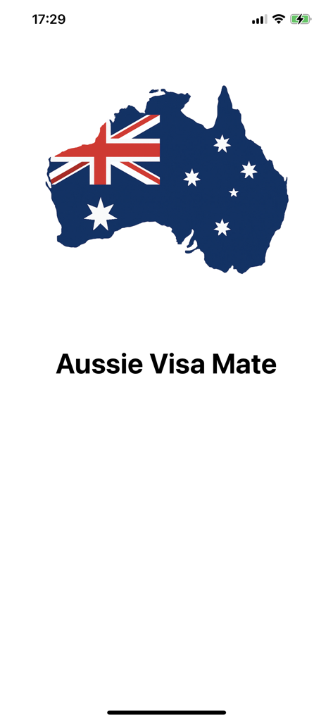 Aussie Visa Mate app splash screen featuring a map of Australia with the Australian flag pattern