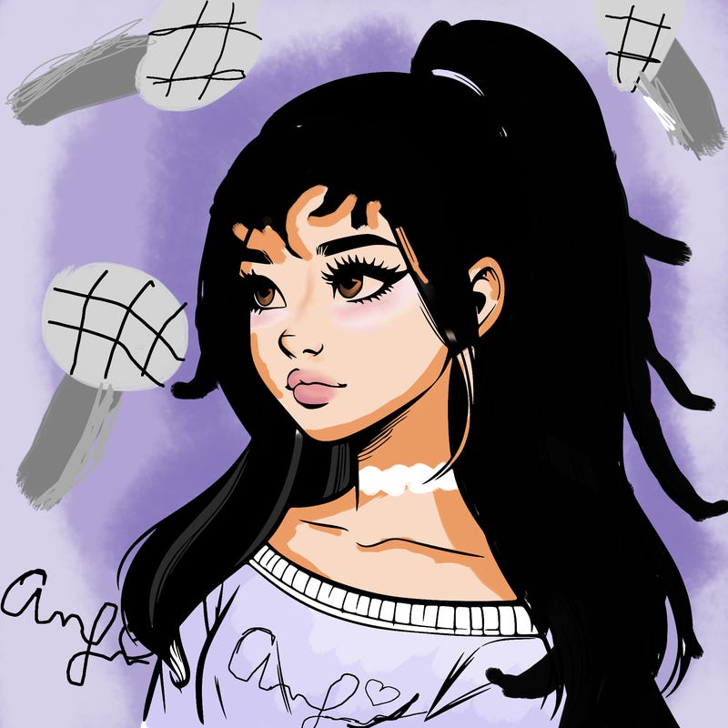 realistic girl with a high ponytail
