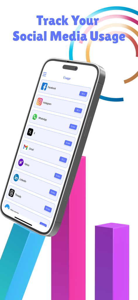 Uma tela de smartphone exibindo o recurso de rastreamento de uso de mídias sociais com o tempo gasto em aplicativos como Facebook e Instagram.