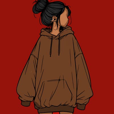 realistic girl with a oversized sweatshirt on and a bun
