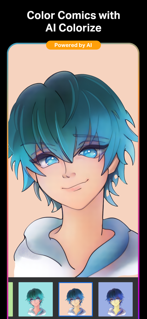 Retrato de personagem de anime colorido usando o recurso AI Colorize no Sketch Pro