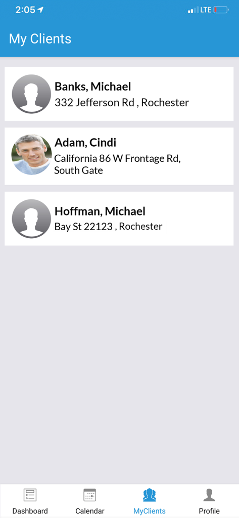 CareSmartz360⁺ - CareSmartz360 app client list view showing names and locations