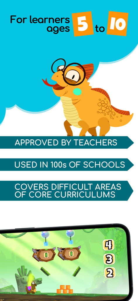 Math Makers: Kids School Games - Math Makers educational game for kids ages 5 to 10 showing teacher approval and school curriculum alignment