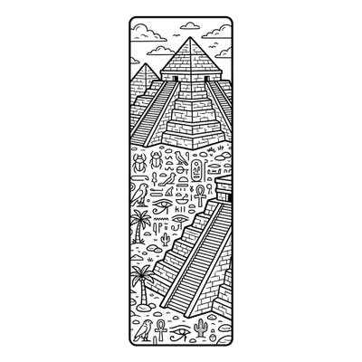 Unearth the mysteries of ancient Egypt with this unique step pyramids bookmark coloring page. Featuring majestic layered pyramids and a tapestry of hieroglyphs, it's perfect for history buffs and creative explorers.