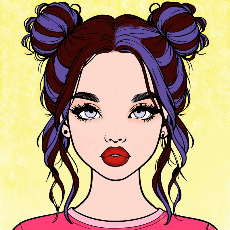 realistic girl with two buns in hair and lips