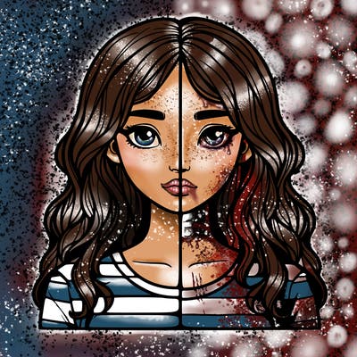 realistic girl split 2 side