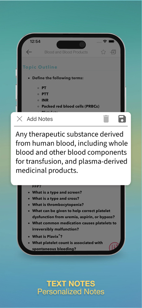 Surgical Recall - 医療研究コンテンツ上にパーソナライズされたテキストノート機能を表示するSurgical Recallアプリインターフェース