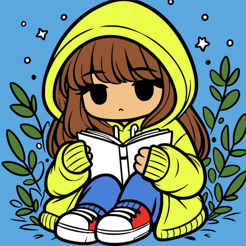 girl in oversized hoodie reading a book