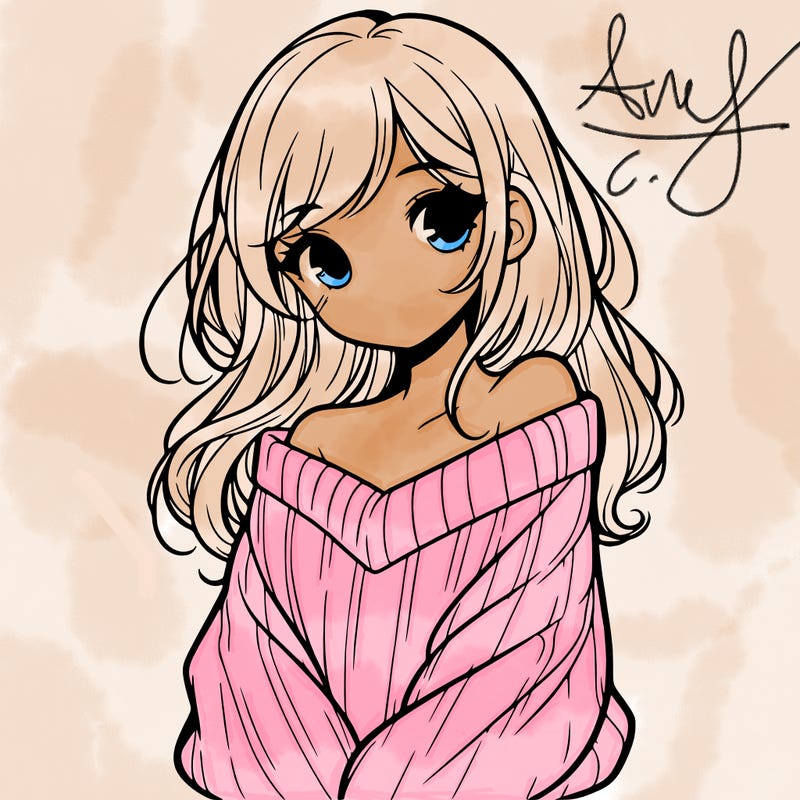 shy pretty girl wearing a sweater that is falling off one shoulder portrait