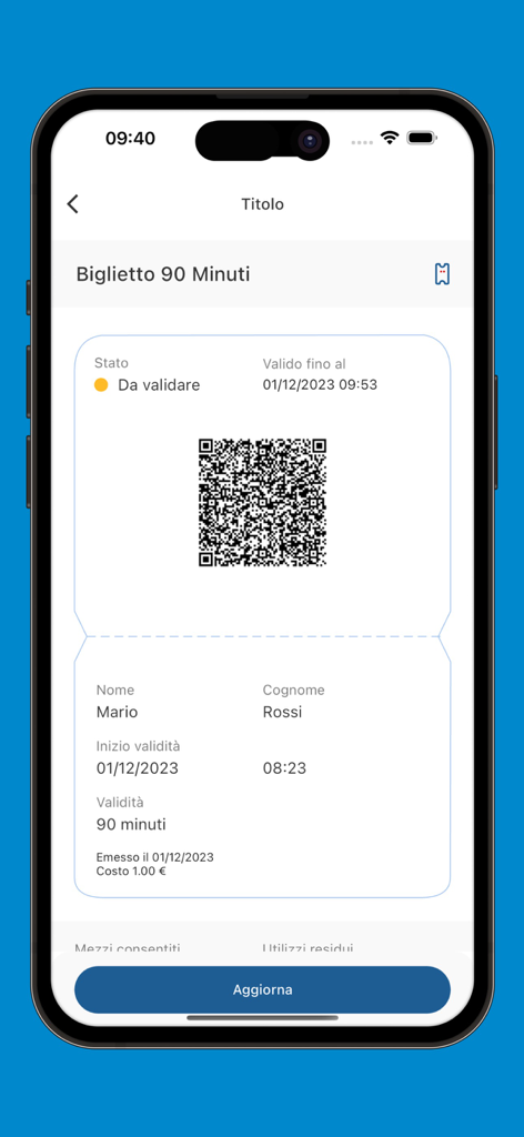 AMTS Smart Ticketing - Billete de autobús digital con código QR para validación en la aplicación móvil AMTS Smart Ticketing.