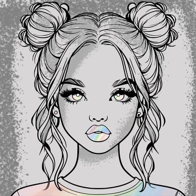 realistic girl with two buns in hair and lips