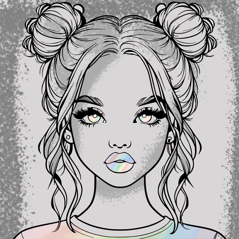 realistic girl with two buns in hair and lips