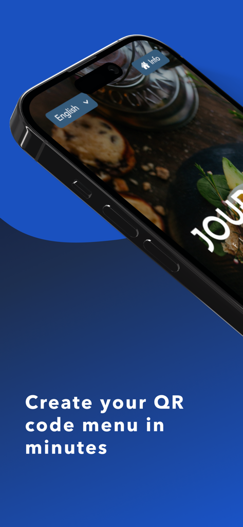 Smartphone affichant l'application Convivio avec le texte Créez votre menu QR code en quelques minutes