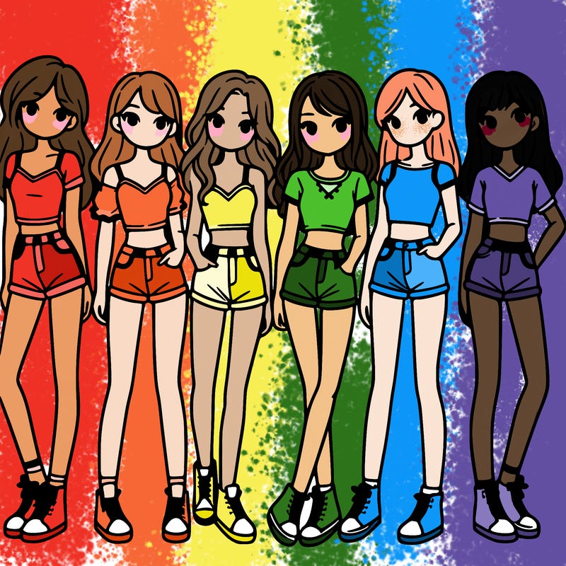 a group of girls wearing crop tops and shorts