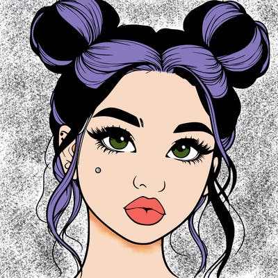 realistic girl with two buns on her hair and lips