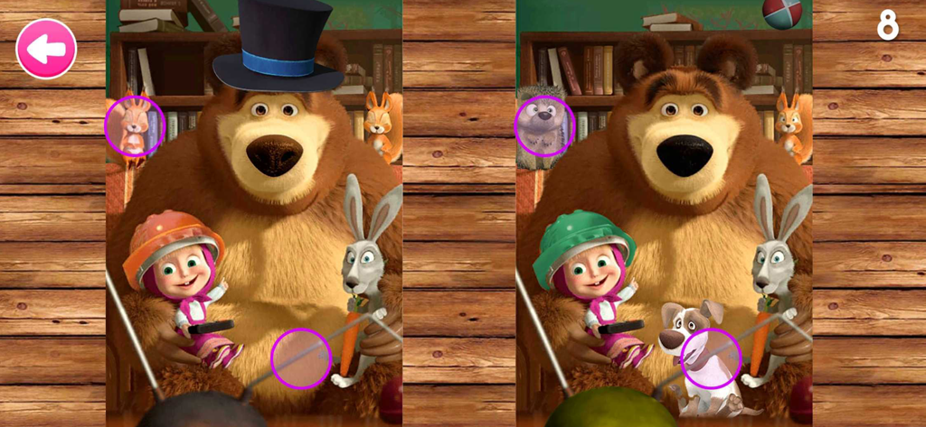 Masha and the Bear spot the difference visual perception game for children