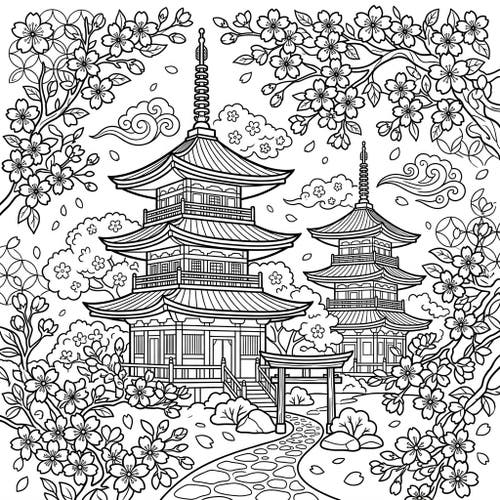 Cherry Blossoms and Pagoda
