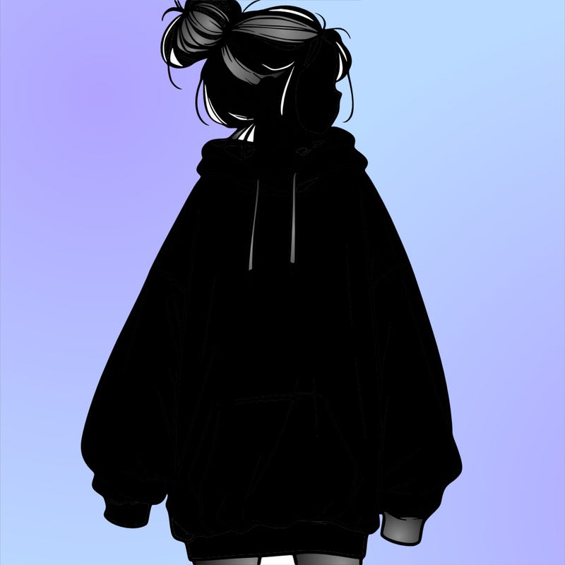 realistic girl with a oversized sweatshirt on and a bun