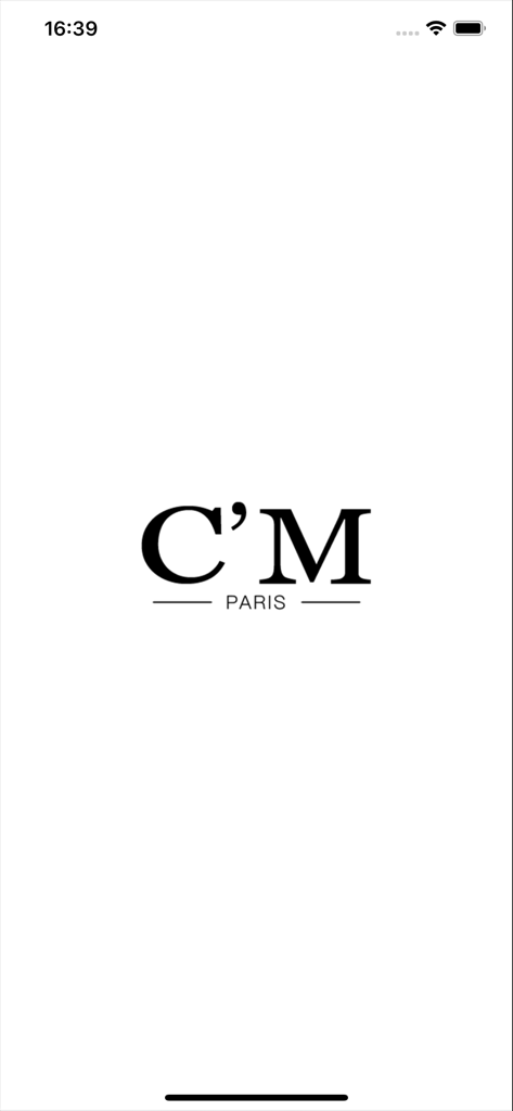Logotipo de la marca CM Paris en la pantalla de inicio de la aplicación