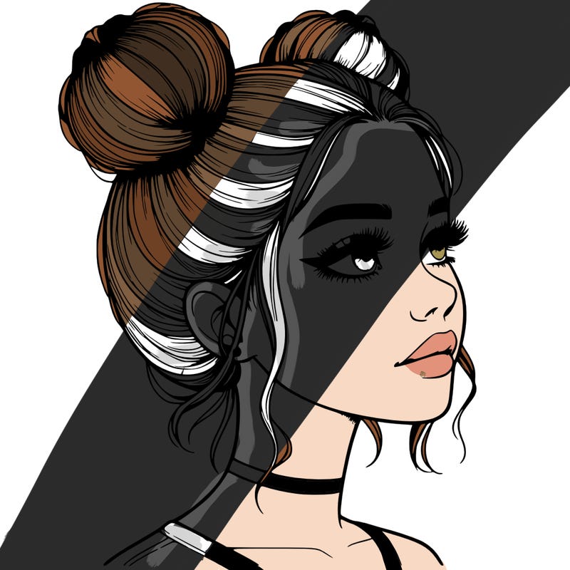 realistic girl with buns on the top of her head