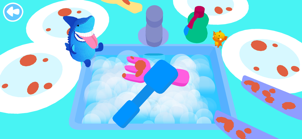 Moka Mera Lingua - A dishwashing minigame in Moka Mera Lingua with Atlas the shark.