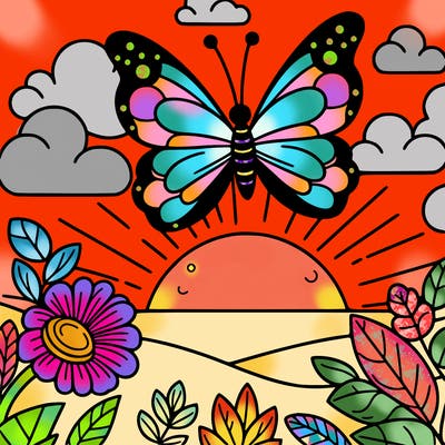 butterfly in a sunset