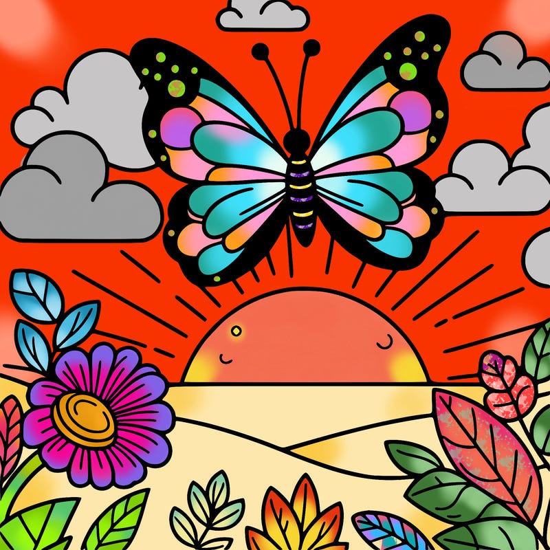 butterfly in a sunset