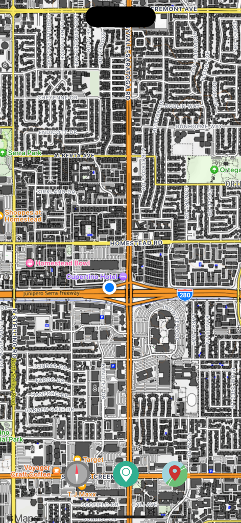 Vista detallada del mapa de calles urbanas que muestra puntos de interés y carreteras locales