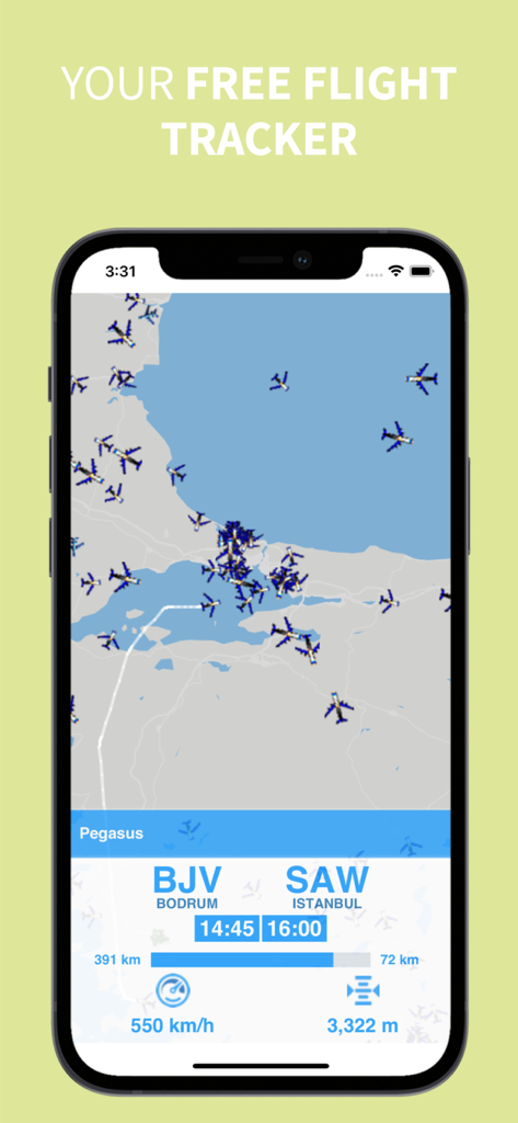Flight Navigation - Echtzeit-Flugnavigationskarte, die Flugzeugpositionen und spezifische Flugdetails wie Geschwindigkeit und Höhe anzeigt