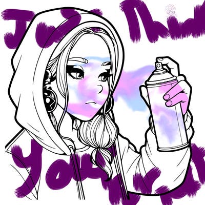 a realistic girl, spray painting