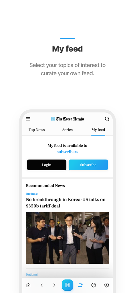 The Korea Herald - The Korea Herald mobile app interface showing the My Feed feature for personalized news curation.