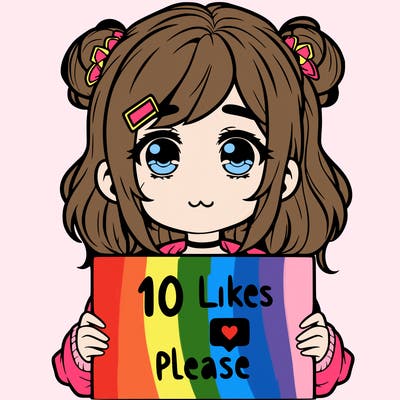 a girl with a sign saying 10 likes please