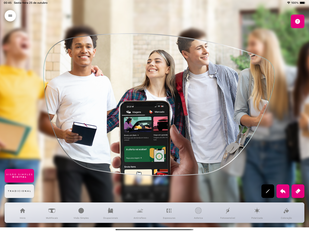 Visual simulation of digital single vision lenses for clear phone use in the GaVision app