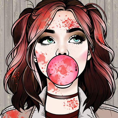 realististic girl blowing bubble -gum