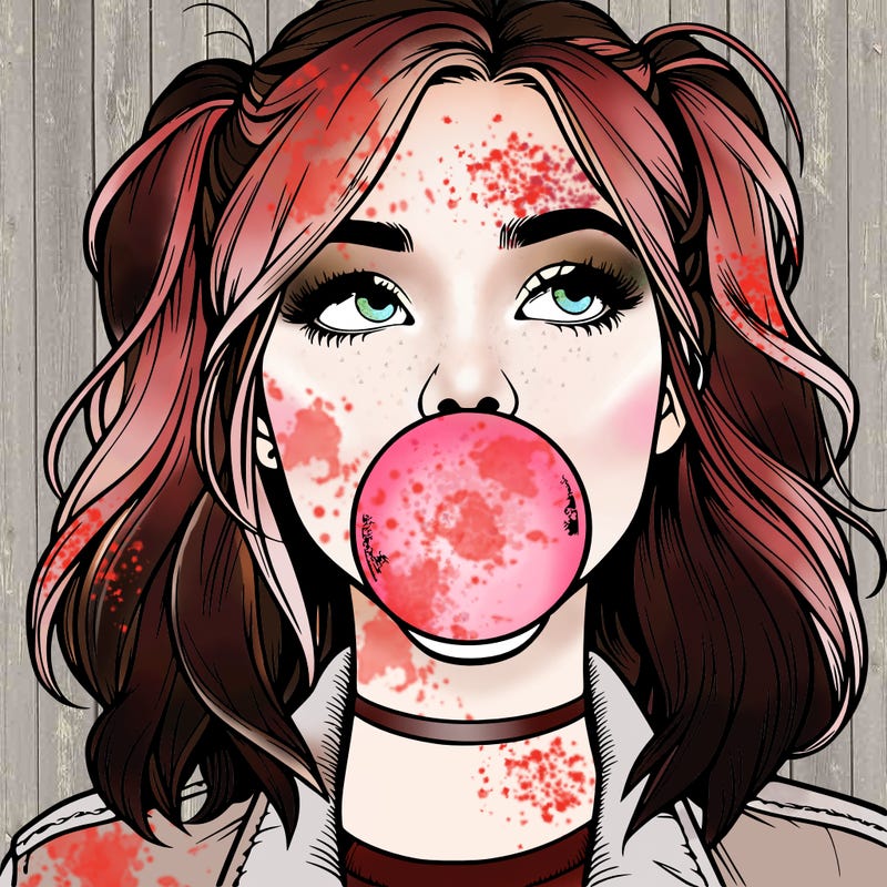 realististic girl blowing bubble -gum