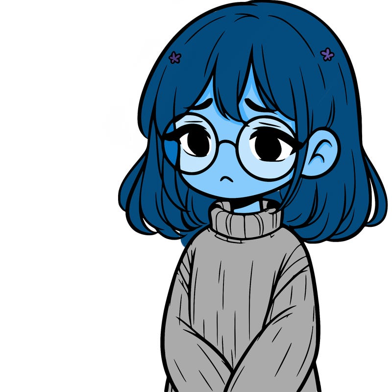 sad girl with glasses in a sweater