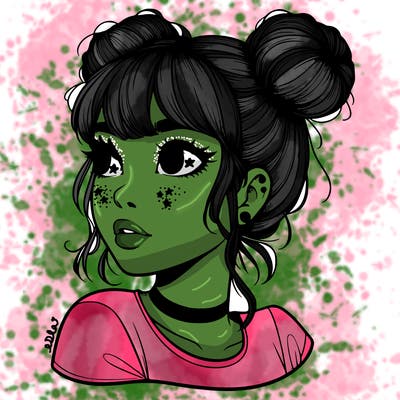 realistic girl with spacebuns