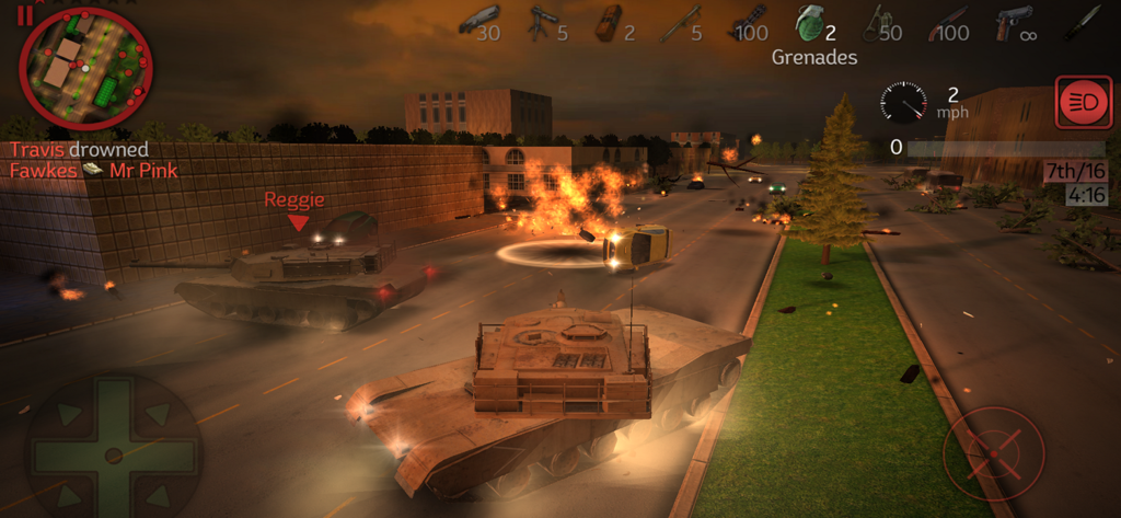 Action packed tank battle with explosions on a city street in Payback 2