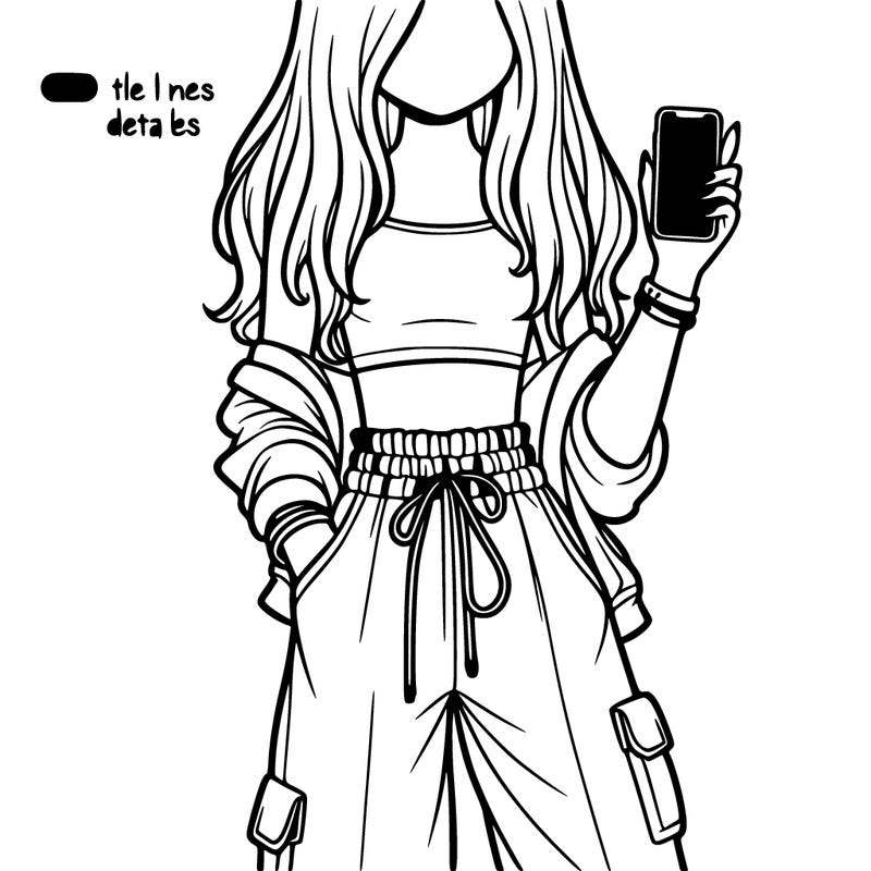 girl holding her phone with baggy pants and crop top