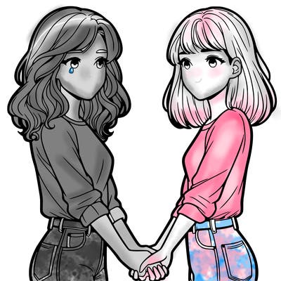 two realistic girls holding hands